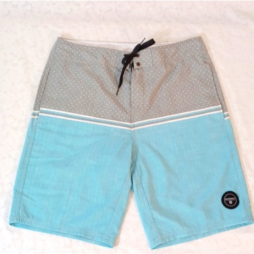 🤍 NWOT Islandhaze Men's Blue and Gray Swim Shorts Size M